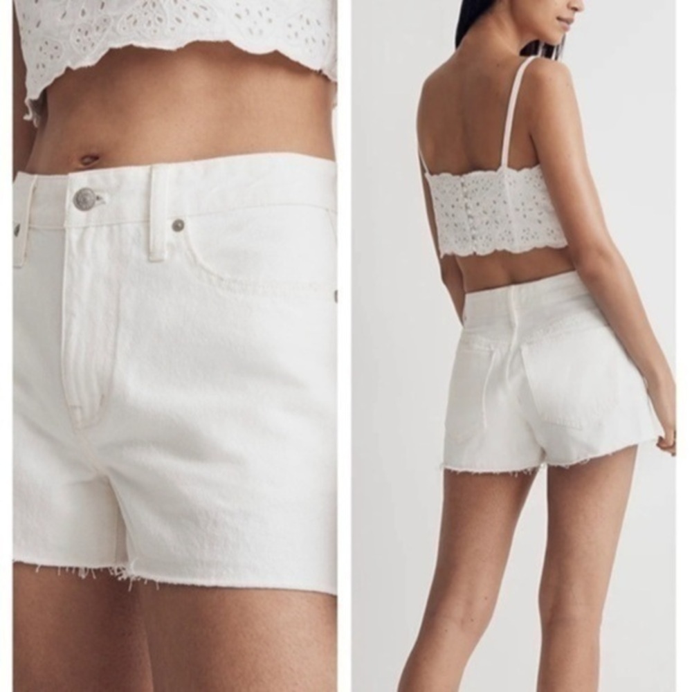 Madewell White Denim Shorts Raw Edge Size 32 NWT